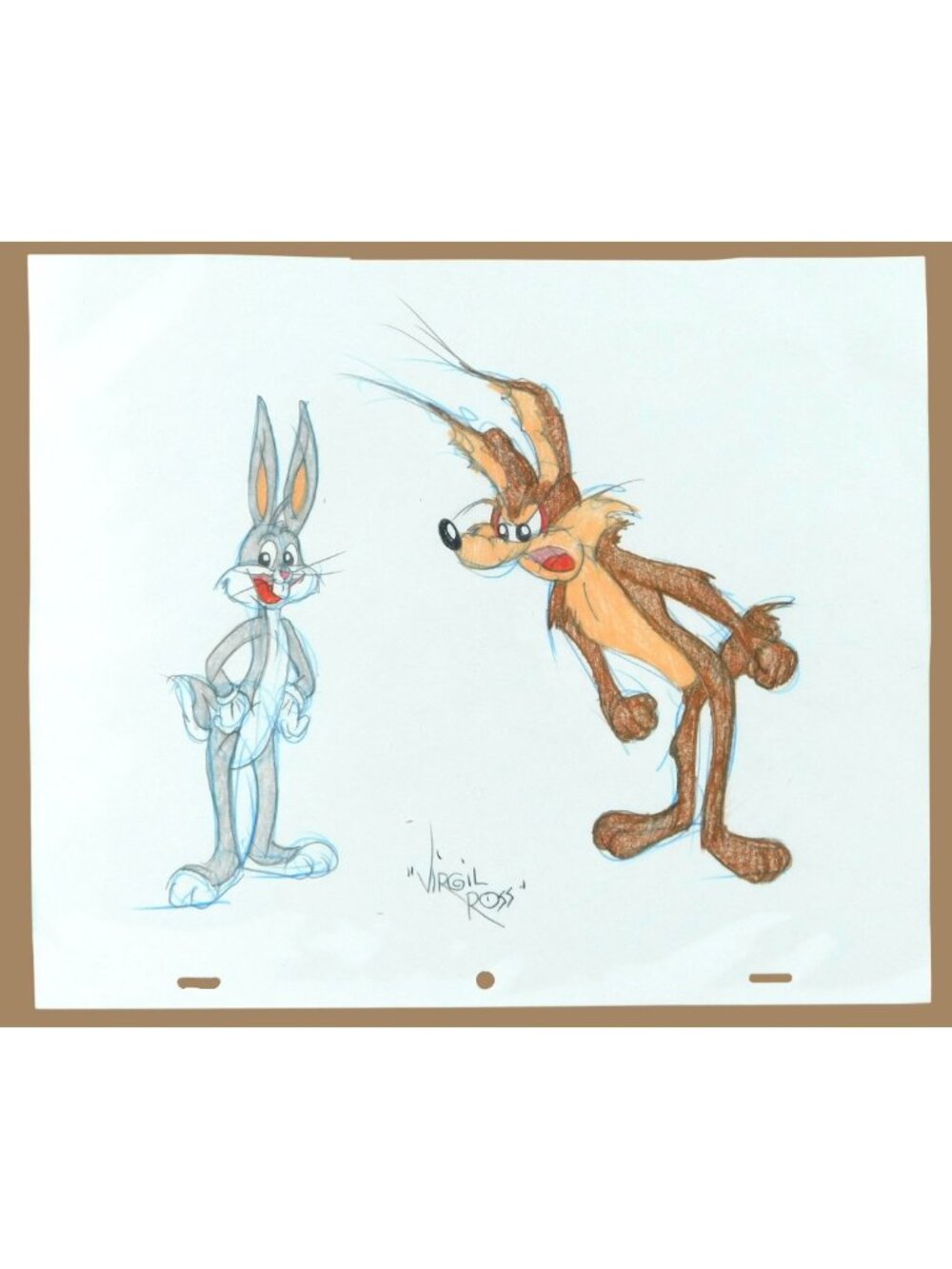 Virgil Ross Signed Bugs Bunny and Wile Coyote Original Model Drawing Sketch